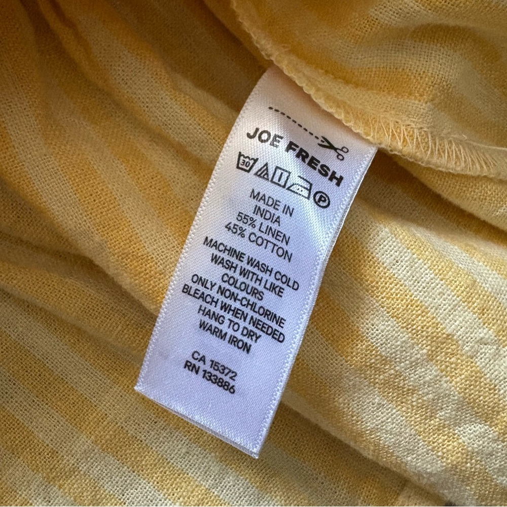 Jillian Harris x Joe Fresh Linen Blend Yellow Striped Ruffle Dress Size Large - Picture 9 of 14